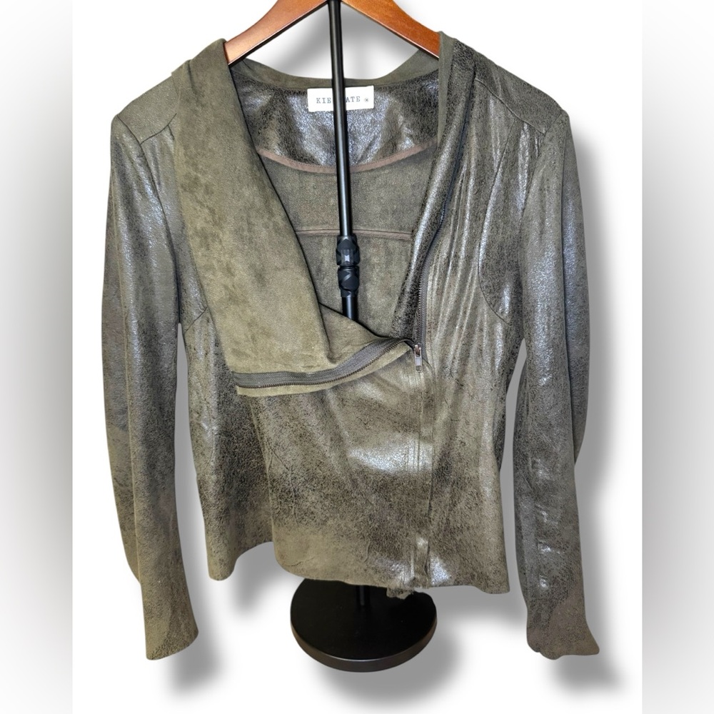 Women's Green Faux Snake Skin Metallic 🍁Fall 🍂 Jacket Zipper Closure Sz M EUC‎